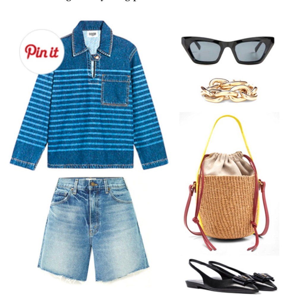 Claudie Pierlot Bateau Stripe-Pattern Denim Top - Picture 2 of 7